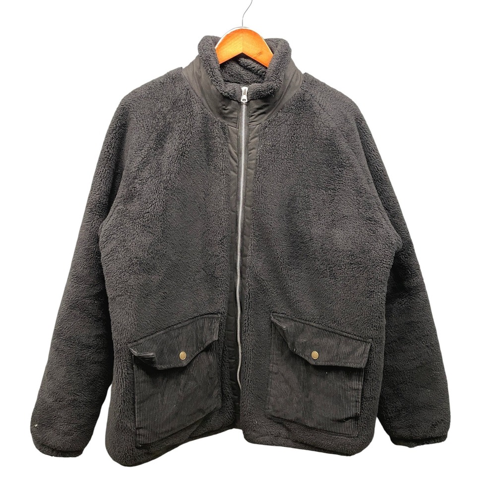 FRIZMWORKS‎ Heavy Fleece Grizzly Jacket Mens XL Black Full Zip Corduroy Pockets